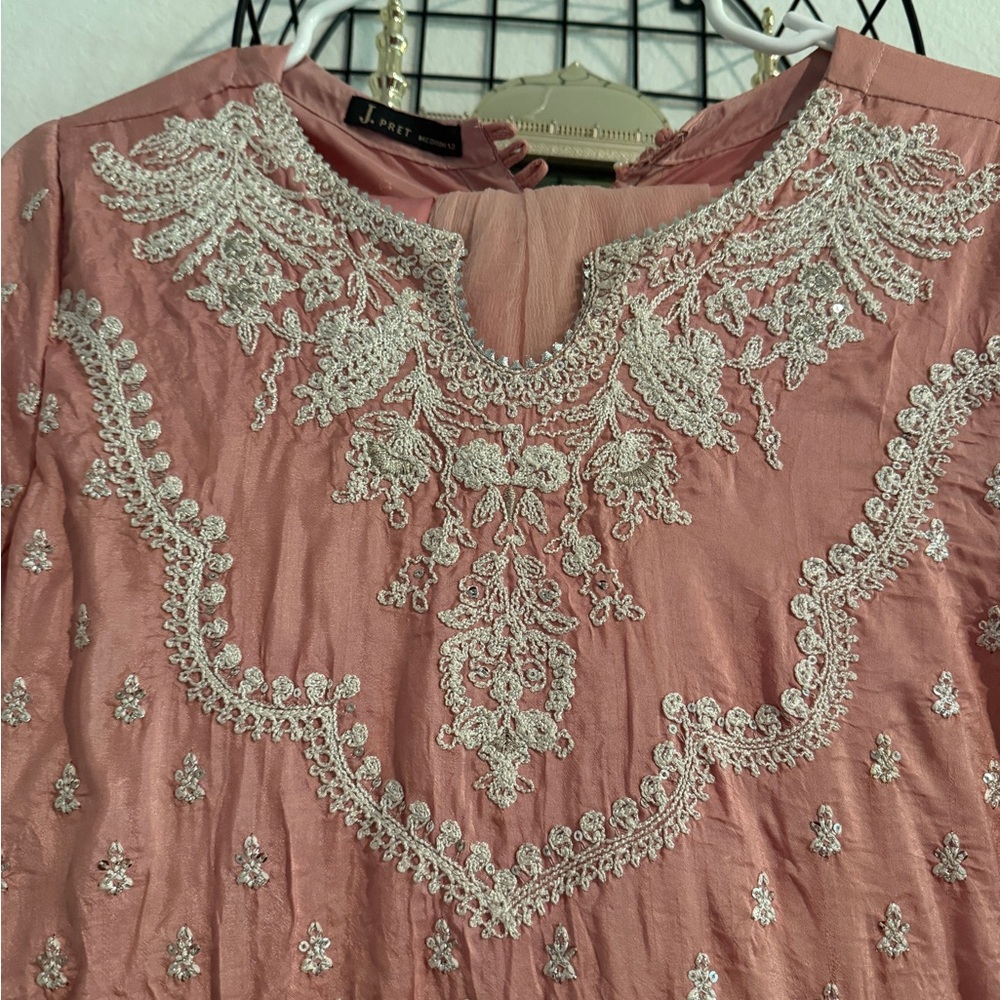 Blush Pink Embroidered Maxi Dress with Long Sleeves - Picture 3 of 9